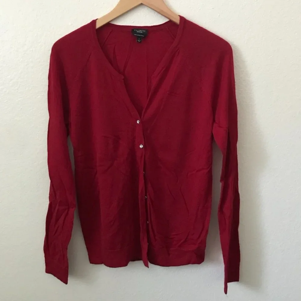 Talbots Red Cardigan Sweater, Size Large - Picture 1 of 4